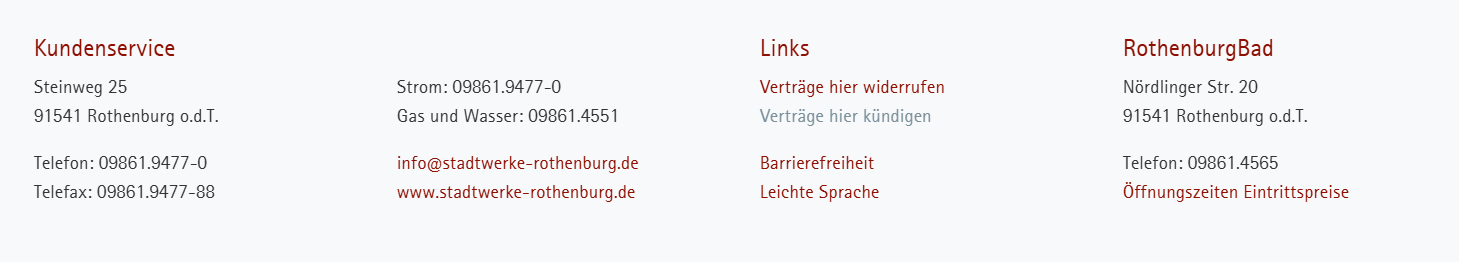 Bereich für Kunden-Service Vertrag kündigen