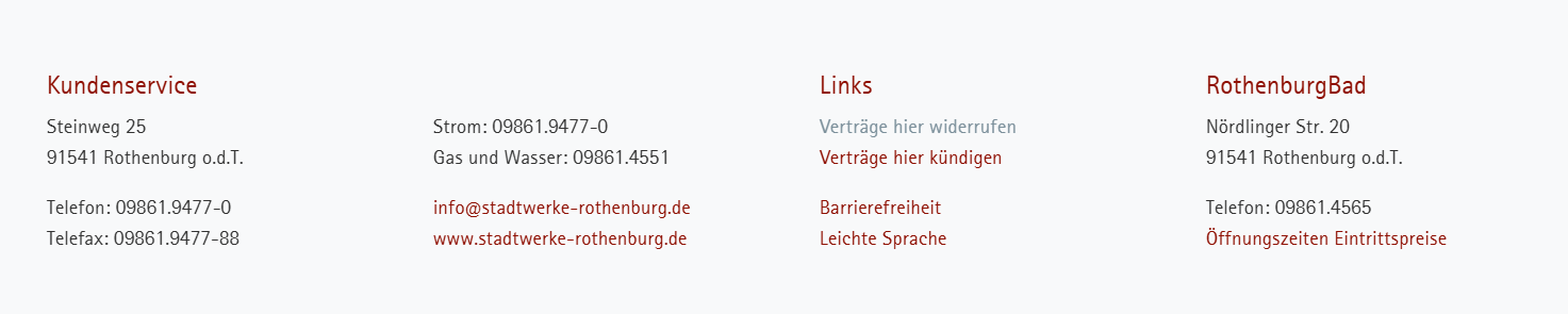 Bereich für Kunden-Service Vertrag kündigen